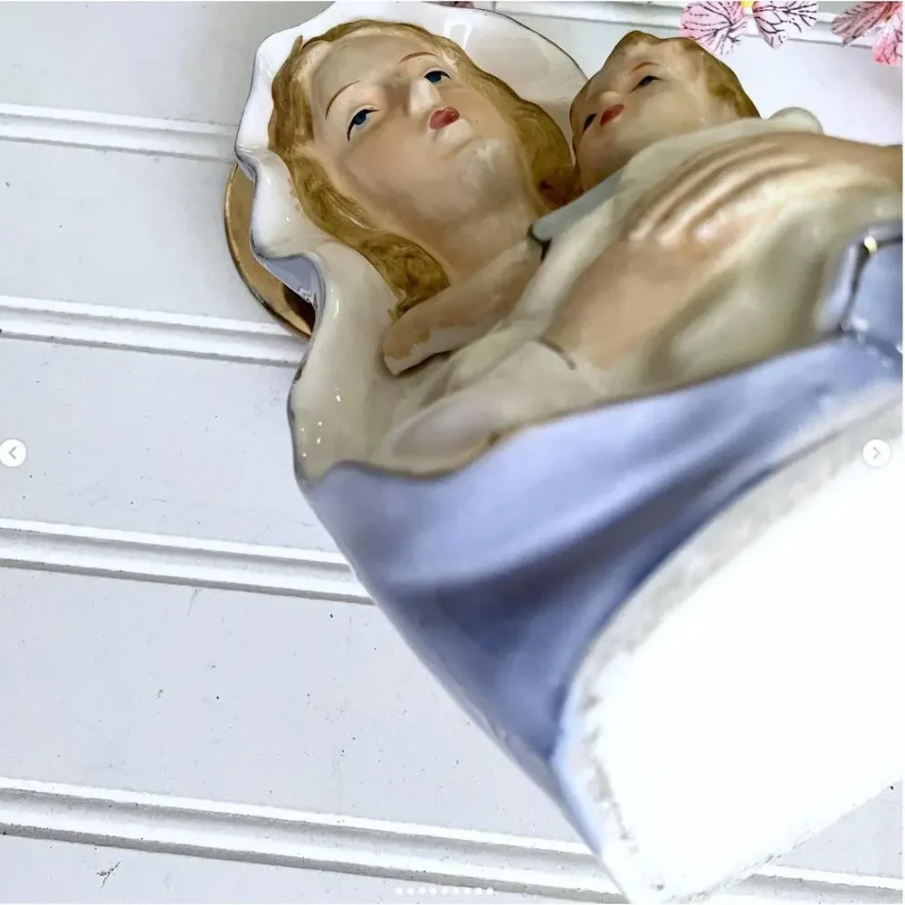Vintage Mary Blessed Mother Baby Jesus Planter Religious Vase Porcelain Ceramic